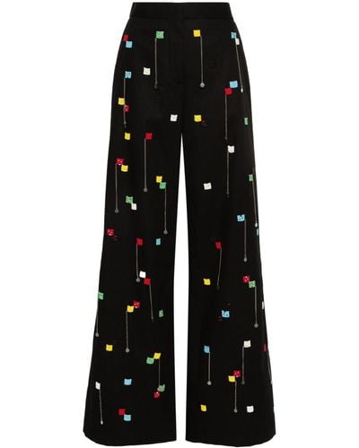MSGM Bead-embellished Wide-leg Trousers - ブラック