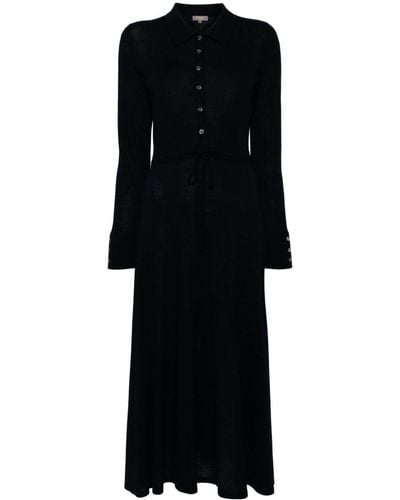 N.Peal Cashmere Polo-collar belted dress - Negro