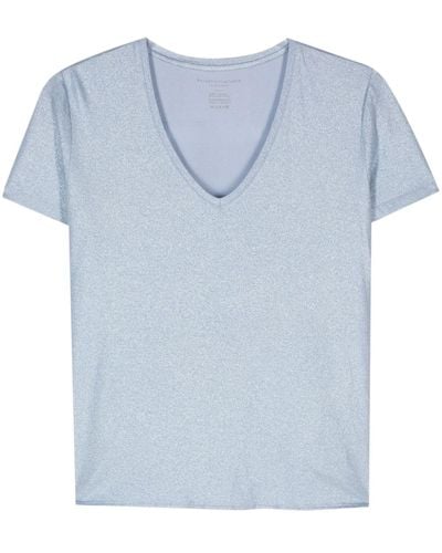 Majestic Filatures Lurex-T-Shirt mit V-Ausschnitt - Blau