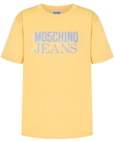 Moschino Jeans Katoenen T-shirt Met Logoprint - Geel