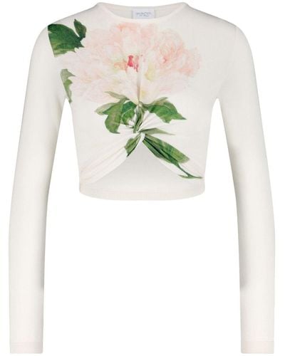 Giambattista Valli Floral-print Cashmere-silk Crop Top - Green