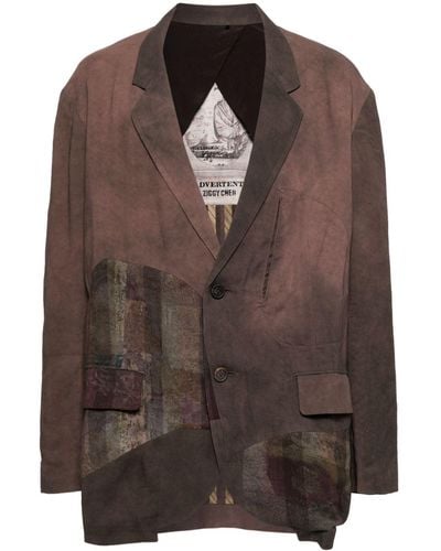 Ziggy Chen Asymmetrical-print patchwork blazer - Marrón