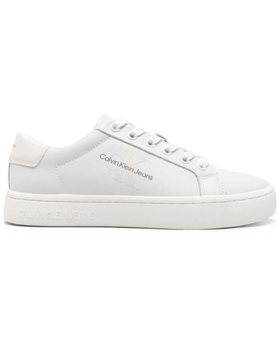 Calvin Klein Logo-embossed Leather Trainers - White