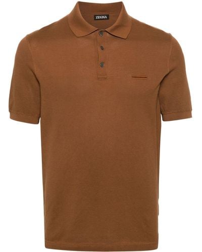 Zegna Intarsia-knit-logo Polo Shirt - Brown
