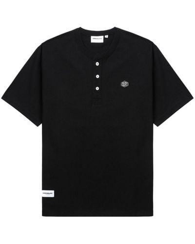 Chocoolate Logo-patch Cotton Henley T-shirt - Black