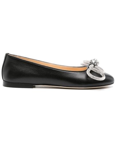 Mach & Mach Double Bow Leather Ballerina Shoes - Black