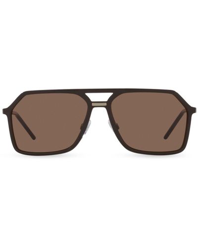 Dolce & Gabbana Logo-engraved Oversize-frame Sunglasses - Brown
