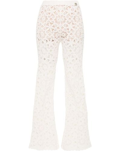 Twin Set Floral-crochet Flared Pants - White