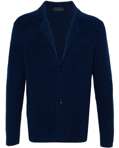 Zanone Knitted Cotton Blazer - Blue