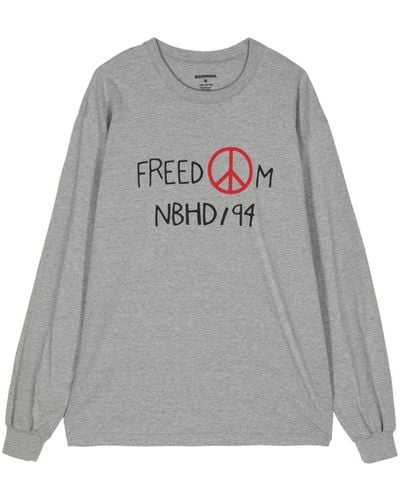Neighborhood Slogan-print Cotton T-shirt - Grey