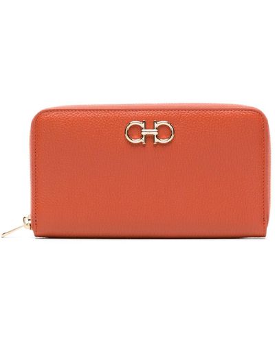 Ferragamo Gancini-plaque Leather Wallet - Orange