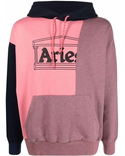 Aries Block-colour Logo-print Hoodie - Pink