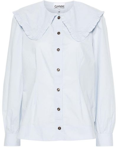 Ganni Puritan-collar Cotton Shirt - Blue