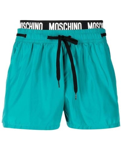 Moschino Short de plage à bande logo - Bleu