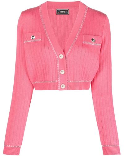 Versace Medusa Cropped Wool Cardigan - Pink