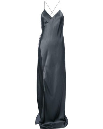 Michelle Mason Strappy Wrap Gown - Gray