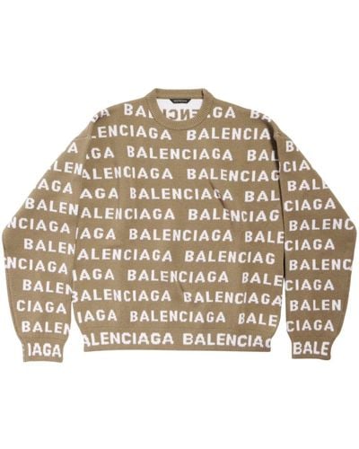 Balenciaga Logo-intarsia Wool Sweater - Natural