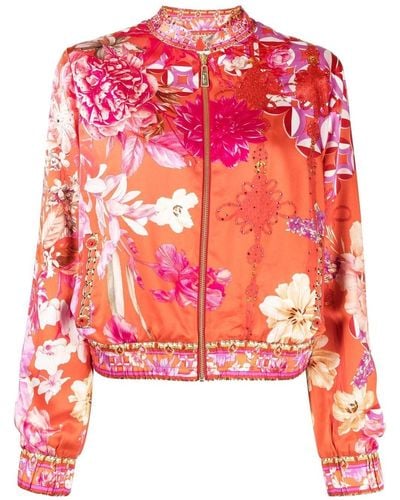 Camilla Floral-print Bomber Jacket - Red