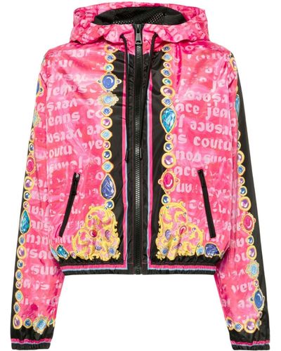 Versace Jeans Couture Heart-print Hooded Windbreaker - Red
