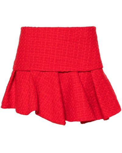 Maje Pleated Tweed Mini Skirt - Red