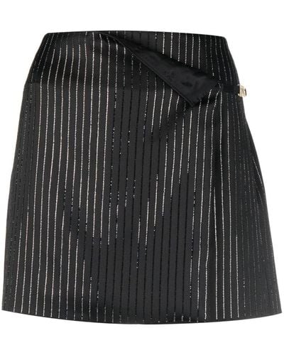 Gcds Logo Clip Pinstrip Rhinestone-embellished Skirt - Black