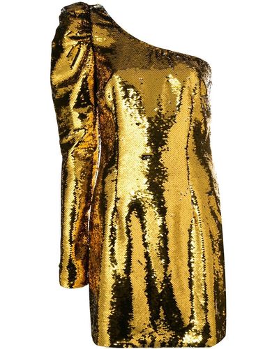 Amen Off-shoulder Sequin Fitted Dress - Metallic