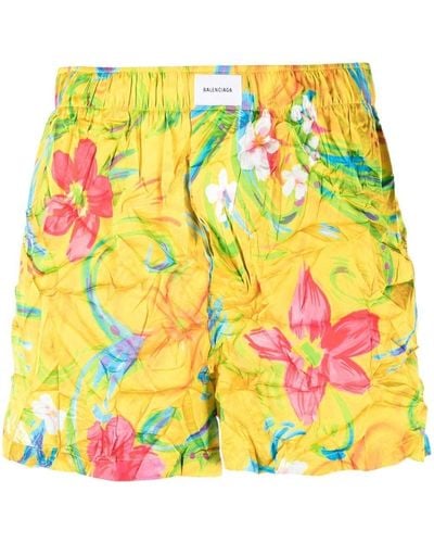 Balenciaga Floral-print Pyjama Shorts - Yellow
