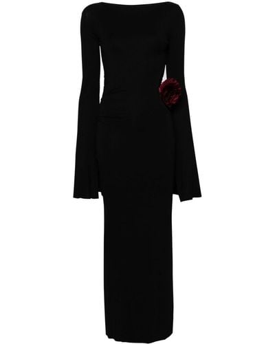 MANURI Floral-appliqué Jersey Maxi Dress - Black