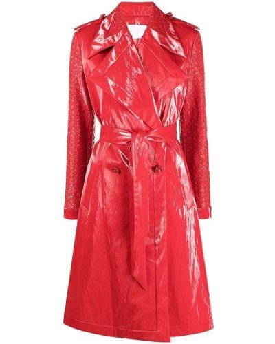 Genny Vinyl-effect Floral Trench-coat - Red