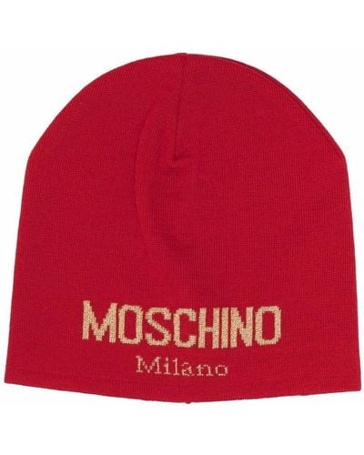 Moschino Gestrickte Mütze mit Logo - Rot