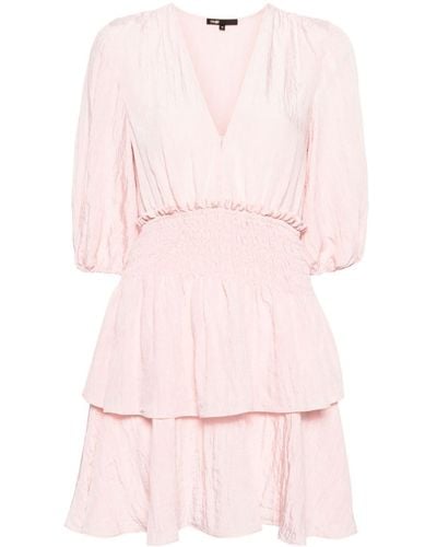 Maje Shirred-waistband Tiered Dress - Pink