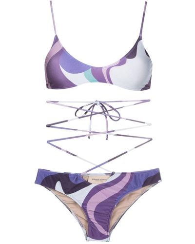 Adriana Degreas Wave-print Strappy Bikini - Purple