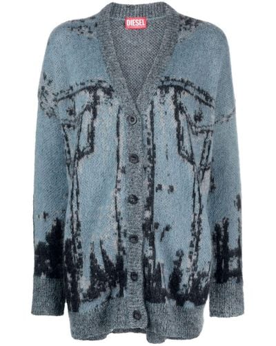 DIESEL M-rodi Patterned Intarsia-knit Cardigan - Blue