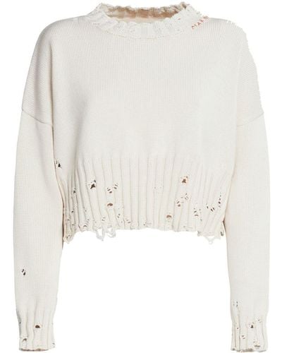Marni Distressed-finish Cropped Sweater - White