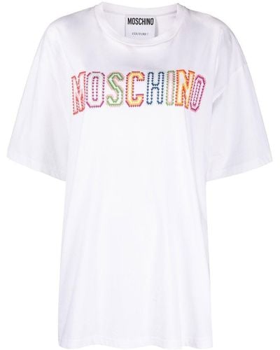 Moschino T-Shirt mit aufgesticktem Logo - Weiß