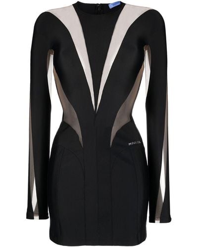 Mugler Kleid mit transparenten Einsätzen - Schwarz