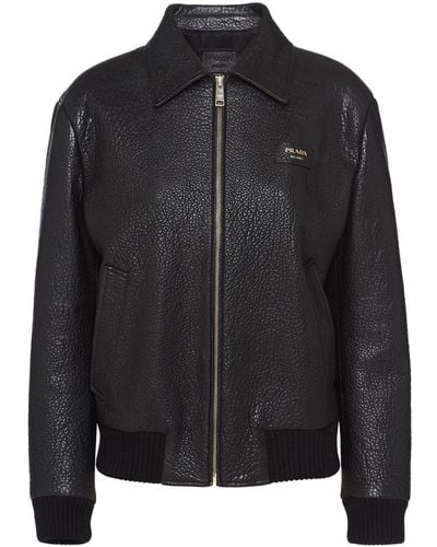 Prada Crocodile-embossed Leather Jacket - Black