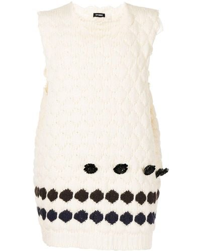 Raf Simons Diamond-stitch Floral-embellished Knitted Vest - White