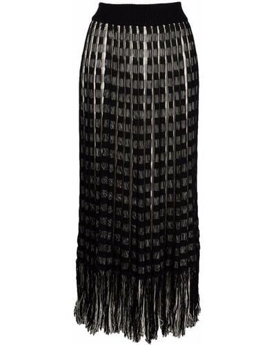 Jil Sander Fringed-hem Woven A-line Skirt - Black
