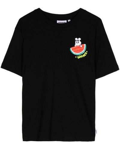 Chocoolate Summer Crew-neck Cotton T-shirt - Black