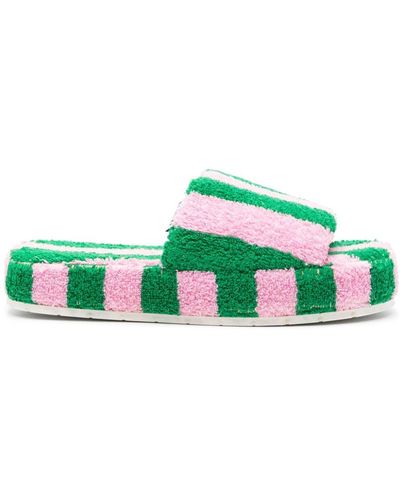 Sunnei Striped Cotton Slippers - Green
