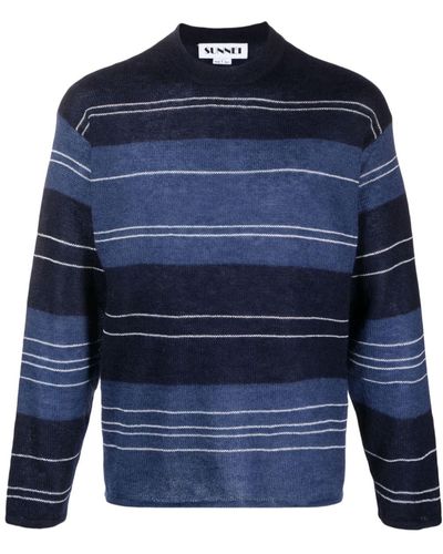 Sunnei Striped Patterned Intarsia-knit Sweater - Blue
