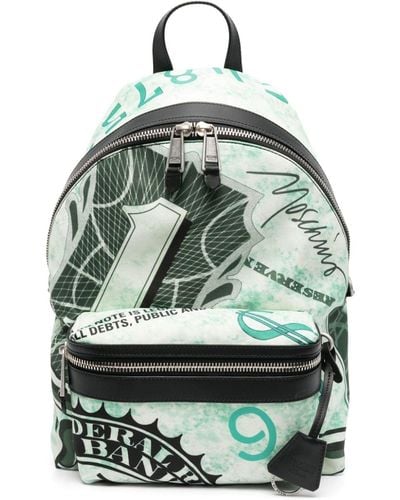 Moschino Money-print Leather Backpack - Green