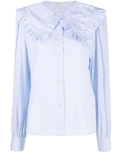 Alessandra Rich Large-collar Long-sleeve Shirt - Blue