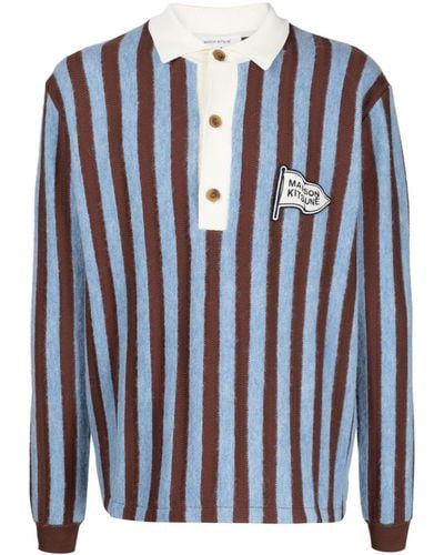 Maison Kitsuné Logo-appliqué Striped Polo Shirt - Blue