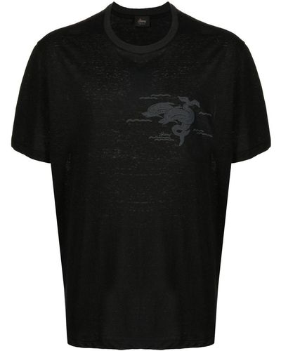 Brioni Leinen-T-Shirt mit Delfin-Print - Schwarz