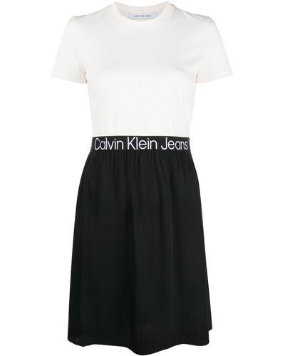 Calvin Klein Two-tone Logo-tape Dress - Black