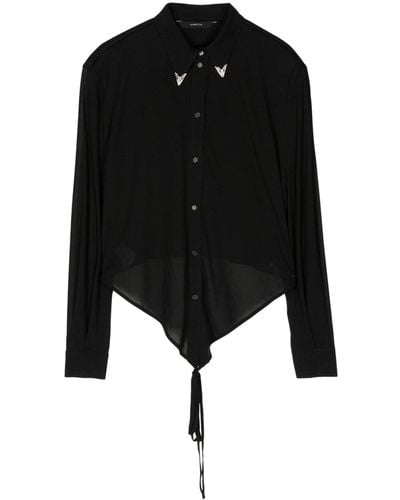 Pushbutton Collar-detail Strap-detail Shirt - Black
