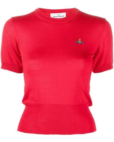Vivienne Westwood Embroidered-Orb knit top - Rouge