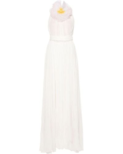 Oscar de la Renta Floral-appliqué Silk Dress - White